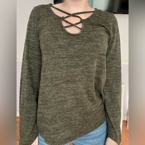 Green long sleeve top with tie up details on sleeves